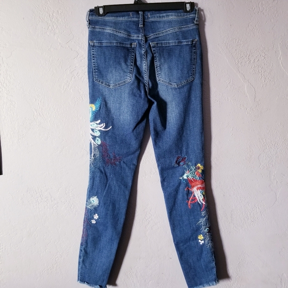 Free People Womens 26 Embroidered Jeans Peacock Florals Cropped Raw Hem - Picture 2 of 6